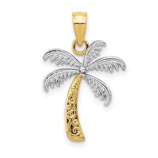 Mens 14k Yellow Gold And Rhodium Palm Tree Pendant