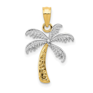 Mens 14k Yellow Gold And Rhodium Palm Tree Pendant
