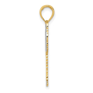 Mens 14k Yellow Gold And Rhodium Polished Textured Palm Tree Pendant