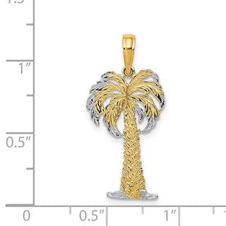 Mens 14k Yellow Gold And Rhodium Polished Textured Palm Tree Pendant