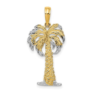 Mens 14k Yellow Gold And Rhodium Polished Textured Palm Tree Pendant