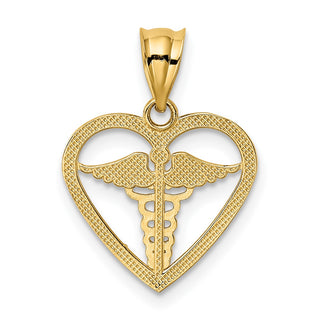 14k Yellow Gold Caduceus Heart Medical Pendant