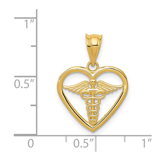14k Yellow Gold Caduceus Heart Medical Pendant