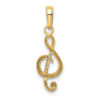 14k Yellow Gold Polished Open-Backed Treble Clef Pendant