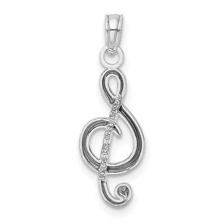 14K White Gold Polished Open-Backed Treble Clef Pendant