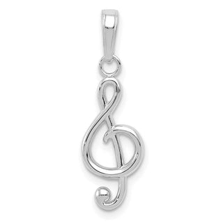 14K White Gold Polished Open-Backed Treble Clef Pendant