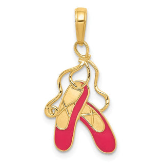 14k Yellow Gold Enameled Ballet Slippers Pendant