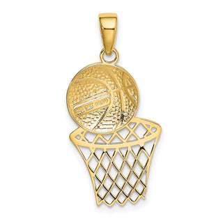14k Yellow Gold Diamond-cut Basketball and Net Pendant