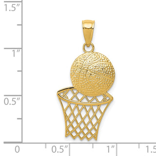 14k Yellow Gold Diamond-cut Basketball and Net Pendant