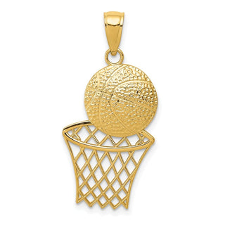 14k Yellow Gold Diamond-cut Basketball and Net Pendant