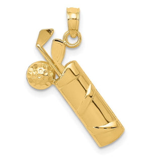 14k Yellow Gold Diamond-Cut Golf Bag Pendant
