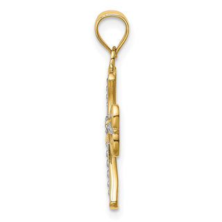 14k Yellow Gold and Rhodium Diamond-Cut Cross Pendant K5018