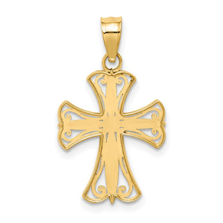 14k Yellow Gold and Rhodium Diamond-Cut Cross Pendant K5018