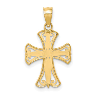 14k Yellow Gold and Rhodium Diamond-Cut Cross Pendant K5018