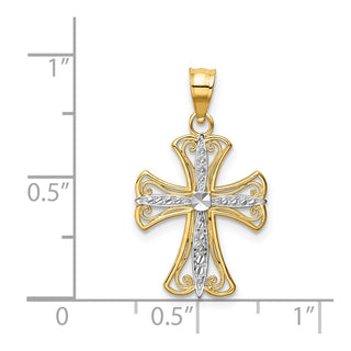 14k Yellow Gold and Rhodium Diamond-Cut Cross Pendant K5018