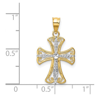 14k Yellow Gold and Rhodium Diamond-Cut Cross Pendant K5018