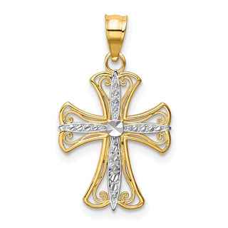 14k Yellow Gold and Rhodium Diamond-Cut Cross Pendant K5018