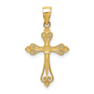 14k Yellow Gold Mini Budded Cross Pendant