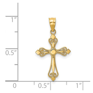 14k Yellow Gold Mini Budded Cross Pendant