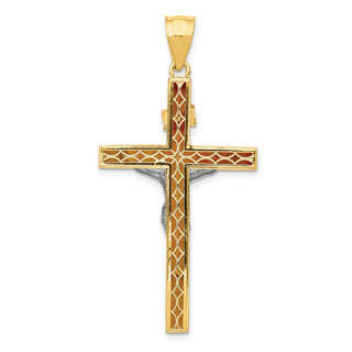 14k Yellow and White Gold Inri Hollow Latin Crucifix Pendant K505
