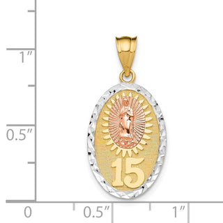 14k Yellow and Rose Gold w/Rhodium Guadalupe and 15 Pendant