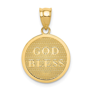 14k Yellow Gold Reversible Cross and God Bless Pendant
