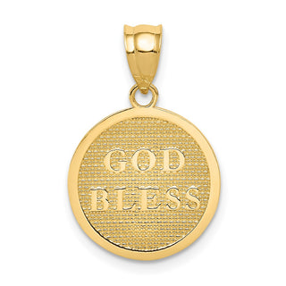 14k Yellow Gold Cross & God Bless Charm - 17 x 15mm, Reversible, Polished & Textured
