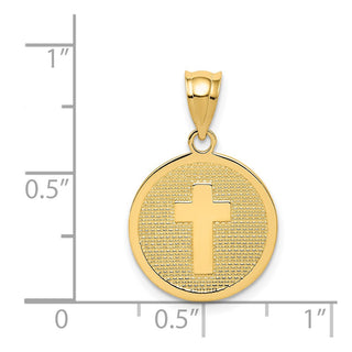 14k Yellow Gold Cross & God Bless Charm - 17 x 15mm, Reversible, Polished & Textured