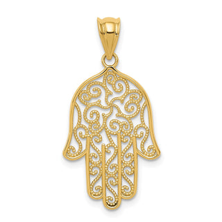 14k Yellow Gold Filigree Hamsa Pendant