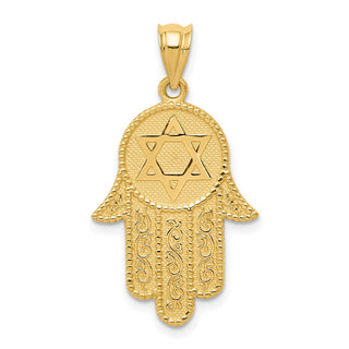 14k Yellow Gold Hamsa with Star Of David Pendant