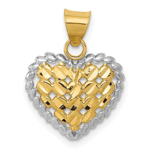 14k Yellow Gold And Rhodium Polished Diamond-Cut Heart Pendant