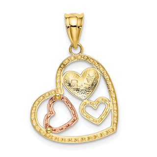 14k Yellow and Rose Gold with Rhodium Polished Hearts Pendant K5156