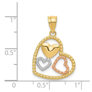 14k Yellow and Rose Gold with Rhodium Polished Hearts Pendant K5156