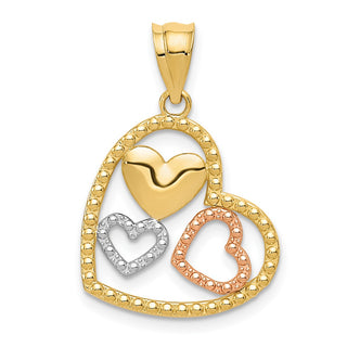 14k Yellow and Rose Gold with Rhodium Polished Hearts Pendant K5156
