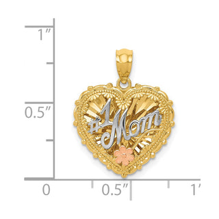 14k Yellow, White and Rose Gold Polished #1 Mom Shadowbox Pendant