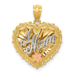 14k Yellow, White and Rose Gold Polished #1 Mom Shadowbox Pendant