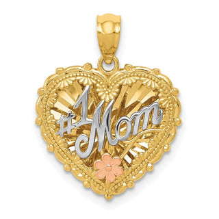 14k Yellow, White and Rose Gold Polished #1 Mom Shadowbox Pendant
