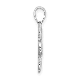 14k White Gold Heart w/Mom On Left Side Pendant