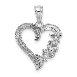 14k White Gold Heart w/Mom On Left Side Pendant