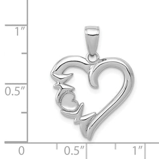 14k White Gold Heart w/Mom On Left Side Pendant