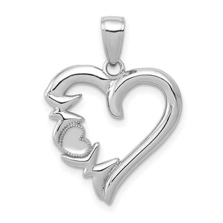 14k White Gold Heart w/Mom On Left Side Pendant