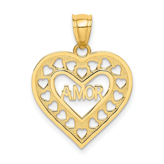 14k Yellow Gold Amor In Cut-Out Heart Pendant