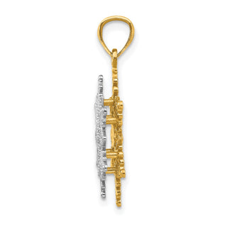 14k Yellow and White Gold Textured 2 Level Snowflake Pendant