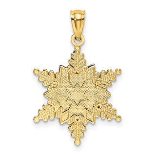 14k Yellow and White Gold Textured 2 Level Snowflake Pendant