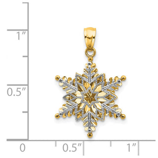 14k Yellow and White Gold Textured 2 Level Snowflake Pendant