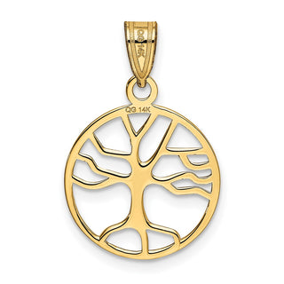 14k Yellow Gold Polished Small Tree of Life in Round Pendant