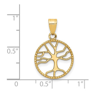 14k Yellow Gold Polished Small Tree of Life in Round Pendant