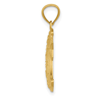 14k Yellow Gold Polished and Textured Moon and Stars Pendant K5299