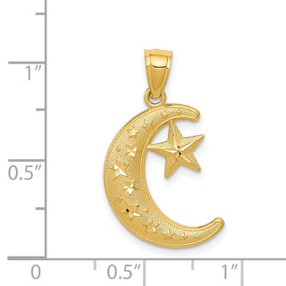 14k Yellow Gold Polished and Textured Moon and Stars Pendant K5299