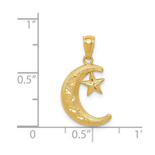 14k Yellow Gold Polished and Textured Moon and Stars Pendant K5305